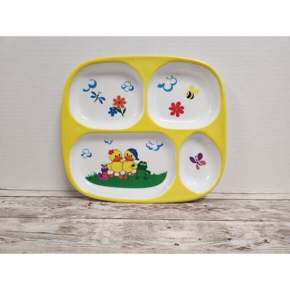 Vintage Set 6 Duck Serving Set Plate Bowl Fork Spoon Sippy Cup Section Tray - Picture 2 of 13